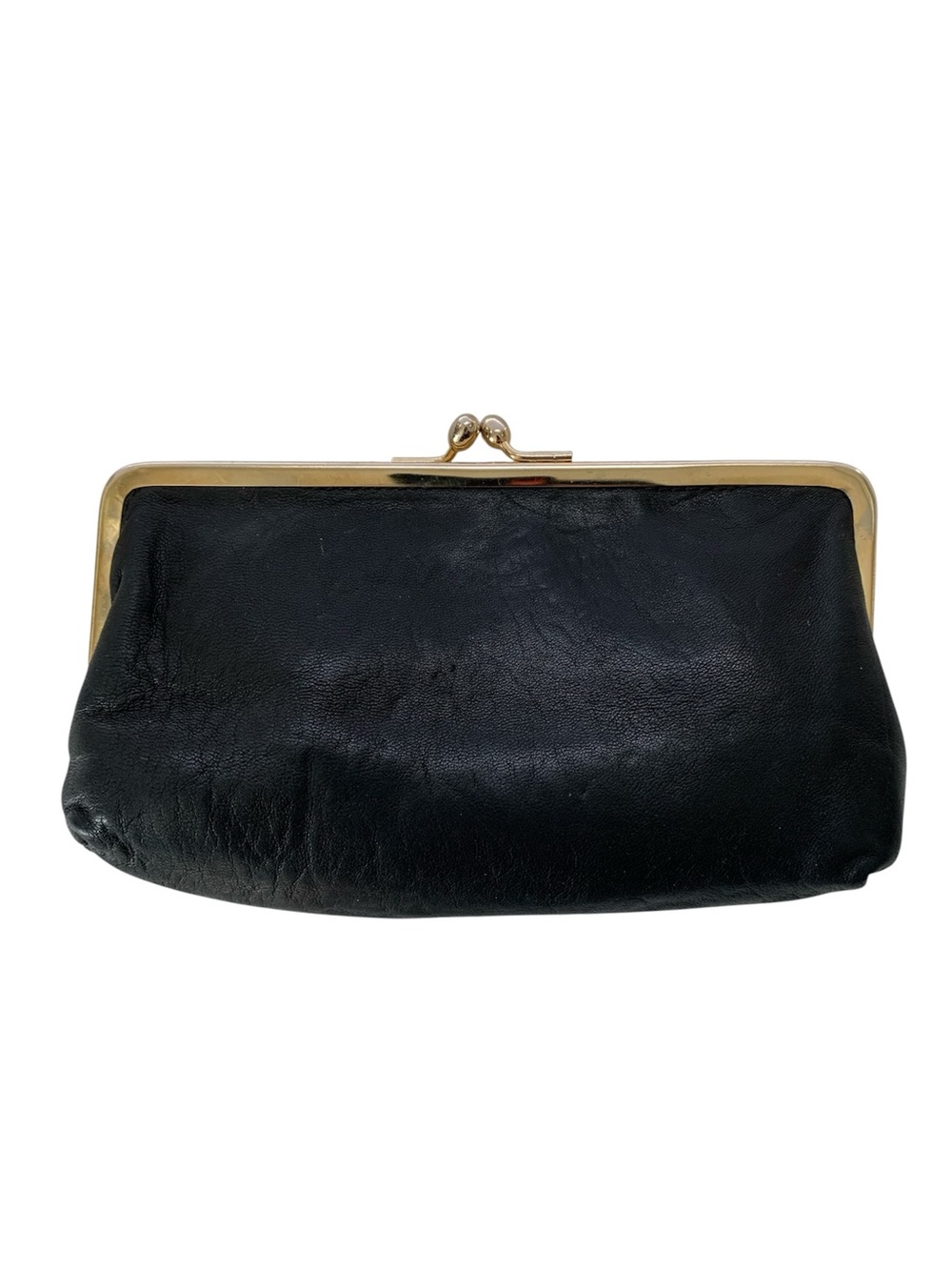 Made In Italy Classic Black Leather Kiss-Lock Clutch Wallet
